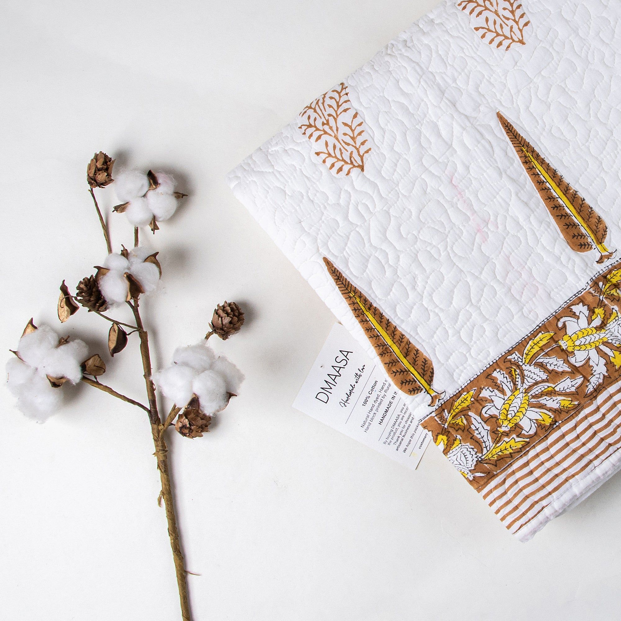Premium Hand Printed Brown Leaf Cotton Soft Baby Blankets 116